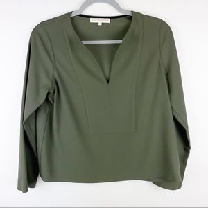 Ann Masburn Green V Neck Blouse Sz S